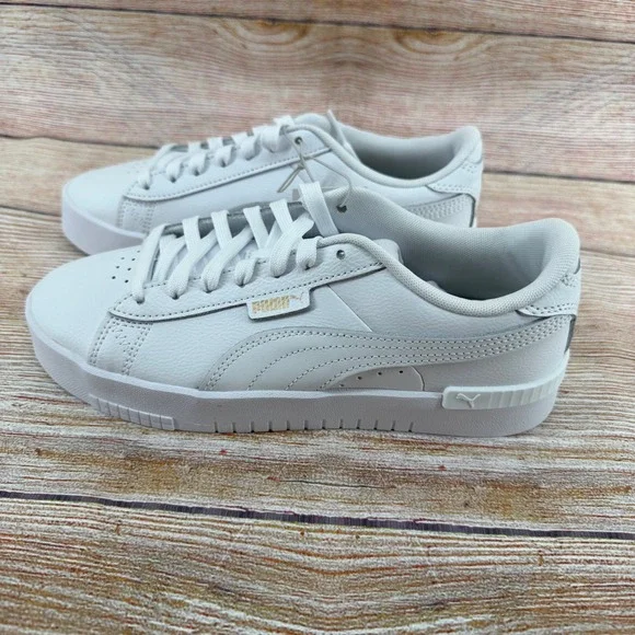Puma Court Sneaker White Leather Platform Womens 8 Gold Logo 403456 30 NEW - Picture 2 of 8
